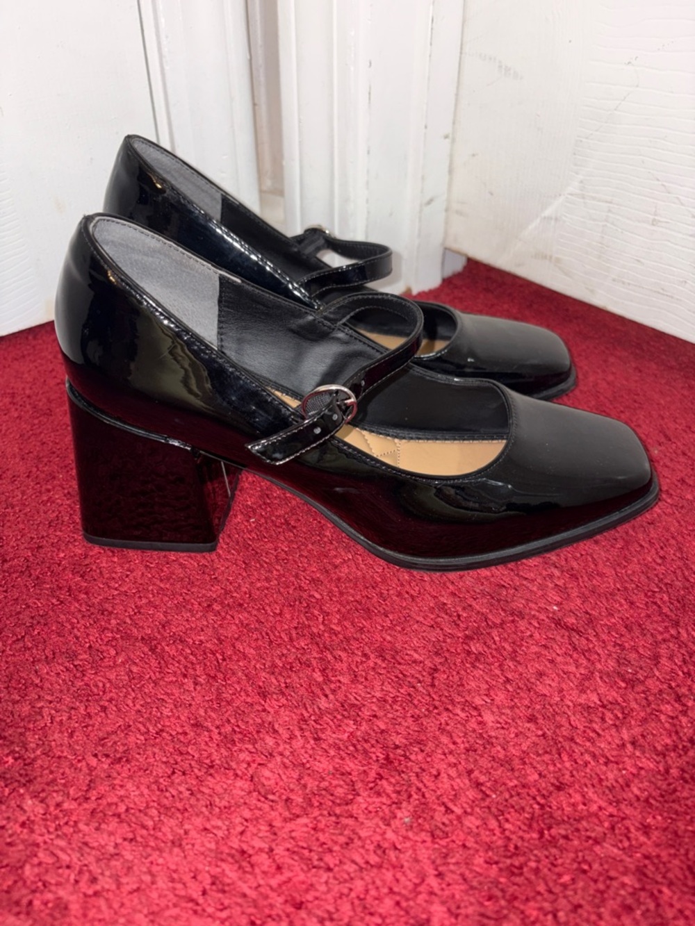 Rachel Zoe Black Patent Mary Jane Block Heels